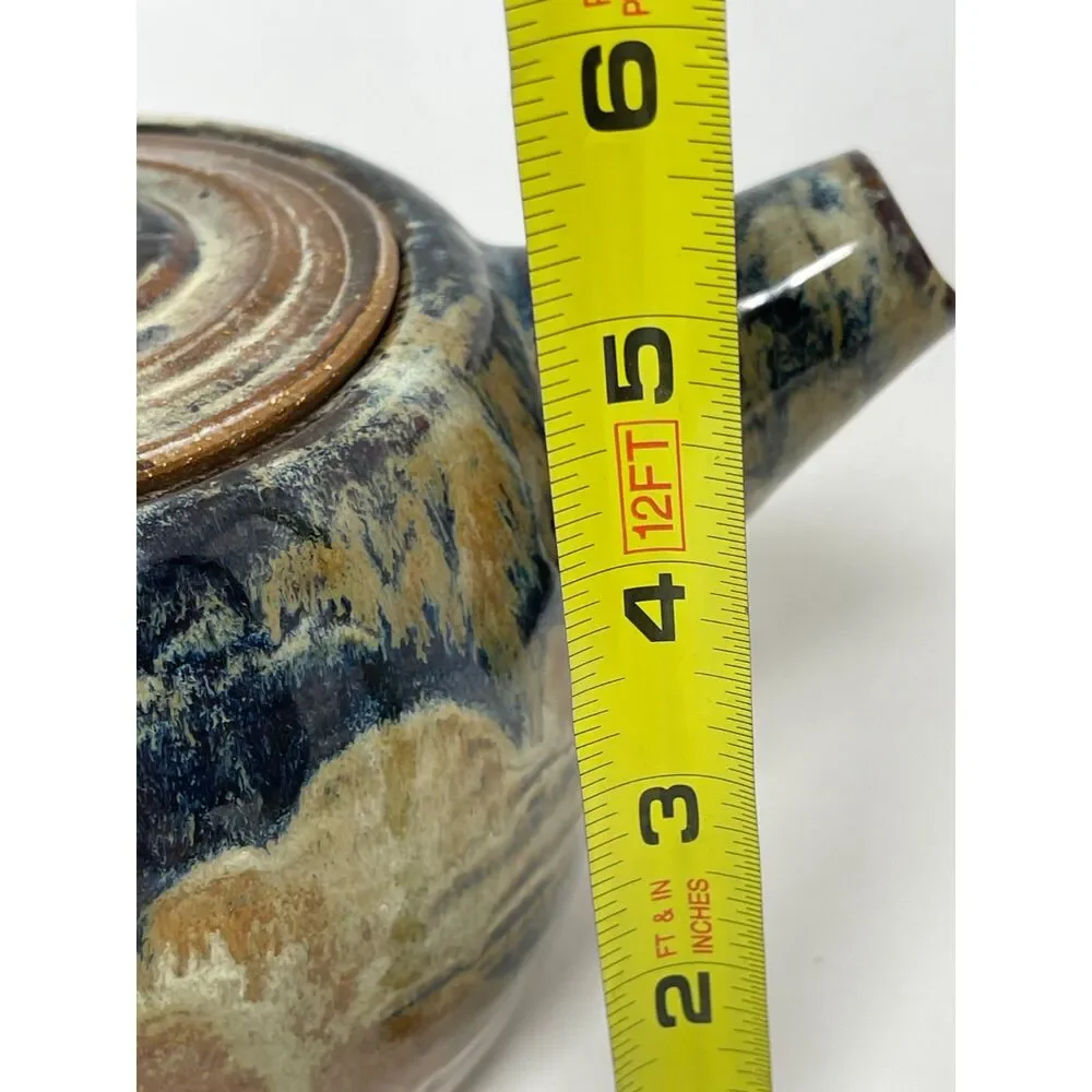 Studio ART Pottery Stoneware TEAPOT Large Handle Brown Drip GLAZE Handmad Signed